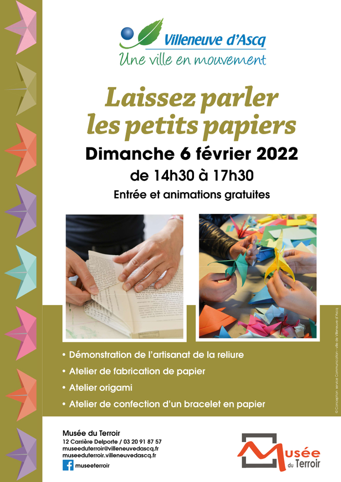 Atelier origami gratuit au musée du terroir de Villeneuve d'Ascq le dimanche 06 février 2022